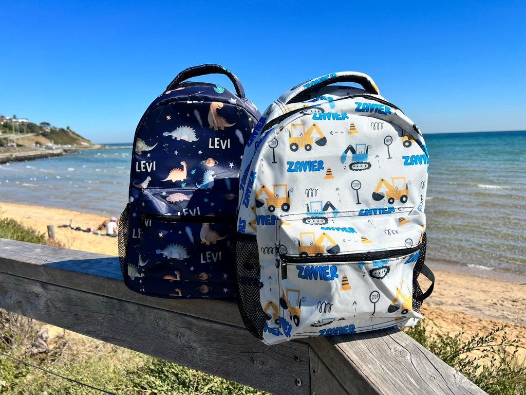 Back to school personalised backpack with side pocket and front zip