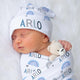 Personalised Baby Rainbow Swaddle Blue