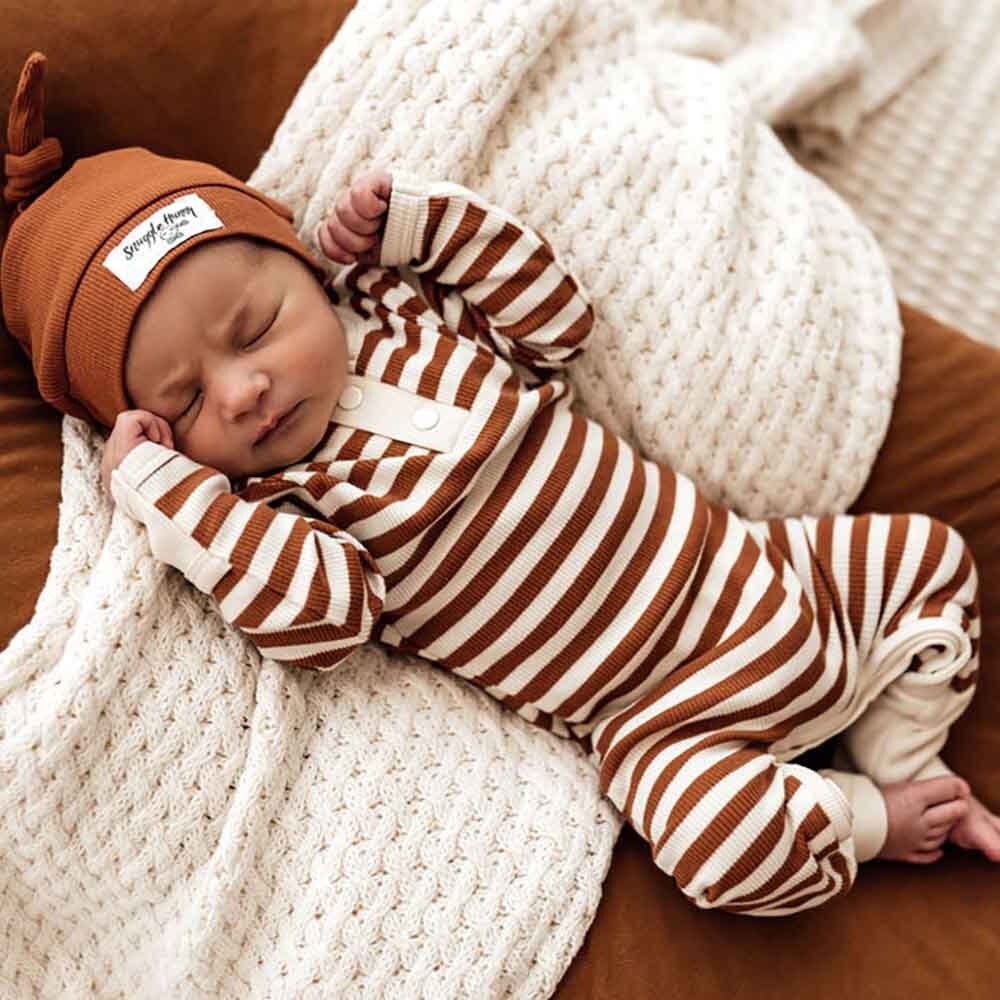 Snuggle Hunny Biscuit Stripe Organic Growsuit