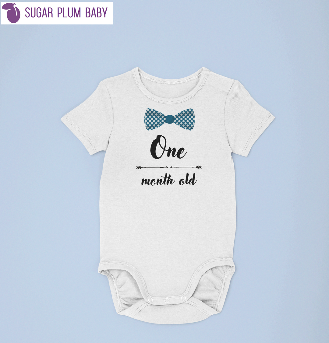 Personalised Onesie- Monthly Milestone- Bow Tie – Sugar Plum Baby